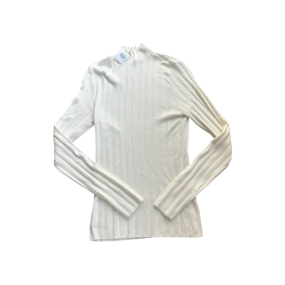 Abercrombie & Fitch Cream White Ribbed Knit Mock Neck Long Sleeve Shirt Size M